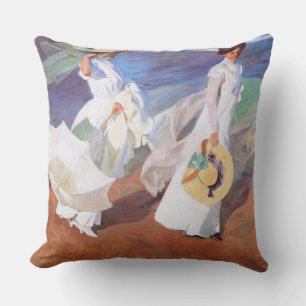 Joaquin Sorolla Women Walking Beach Outdoor Pillow