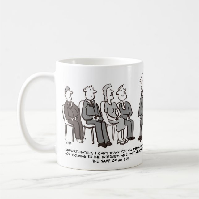Job Interviews. Boss only Remembers Name of Son Coffee Mug (Left)