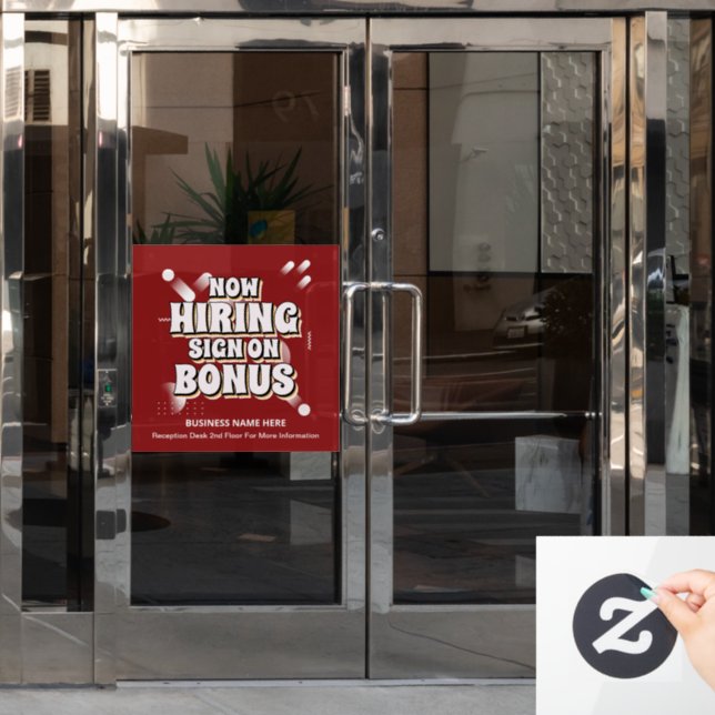 Jobs Now Hiring Employee Bonus Personalize   Window Cling (Office Door)