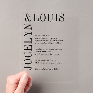 Jocelyn Black and White Modern Wedding Acrylic Invitations