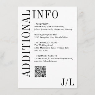 Jocelyn Black and White Modern Wedding Enclosure Card
