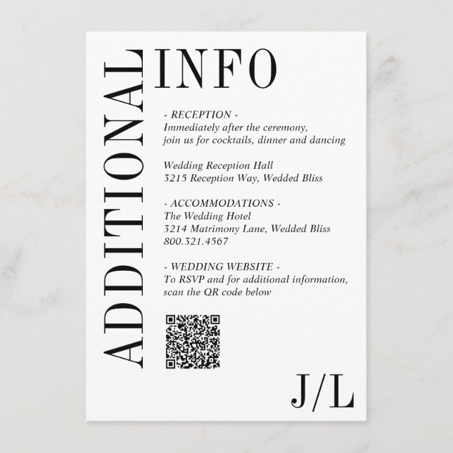 Jocelyn Black and White Modern Wedding Enclosure Card (Front)
