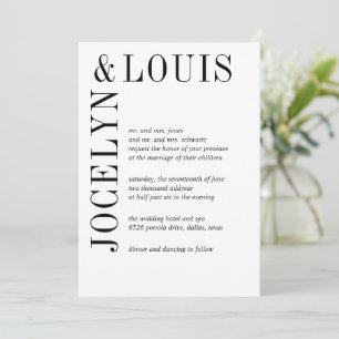 Jocelyn Black and White Modern Wedding Invitation