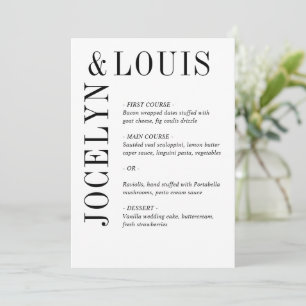 Jocelyn Black and White Modern Wedding Menu
