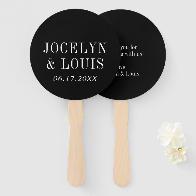 Jocelyn Black Modern Wedding Hand Fan (Front and Back)