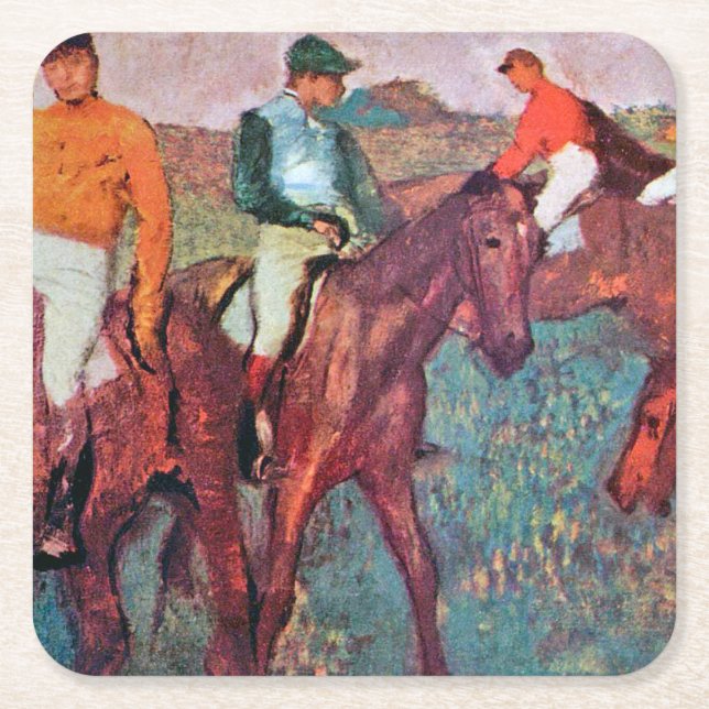 Jockey and Horse, Edgar Degas Square Paper Coaster (Front)