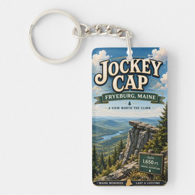 Jockey Cap Fryeburg Maine Rectangle Acrylic Keychain (Front)