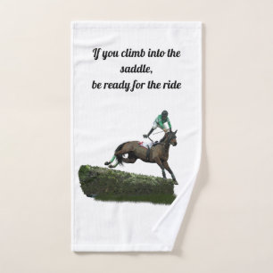 Jockey Cheval De Saut Dans Serviette De Main Verte