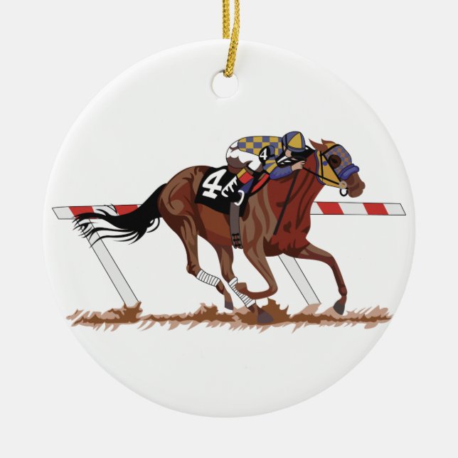 Jockey On Racehorse Ceramic Ornament (Front)