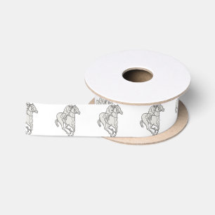 Jockey Riding Thoroughbred Horse Mono Line Satin Ribbon