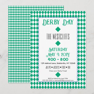 Jockey Silk Diamonds Green and White Derby Invitation
