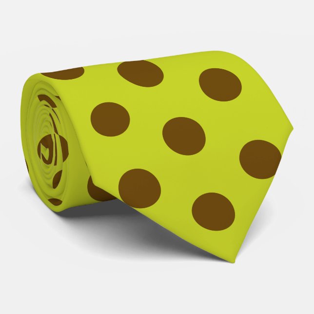 Jockey Silks Chartreuse Green & Brown Dots Derby Tie (Rolled)