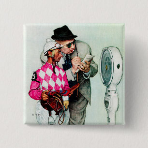 Jockey Weighing In by Norman Rockwell 2 Inch Square Button