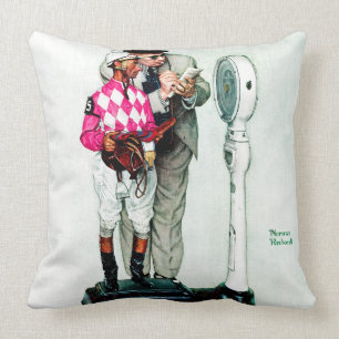 Jockey Weighing In by Norman Rockwell Throw Pillow