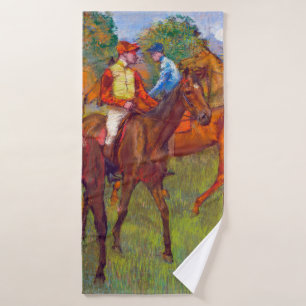 Jockeys and Race Horses, Edgar Degas Bath Towel