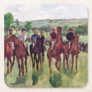 Jockeys and Race Horses, Edgar Degas Square Paper Coaster