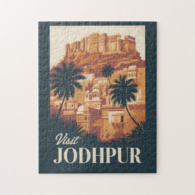 Jodhpur India Illustration Travel Art Vintage Jigsaw Puzzle (Vertical)