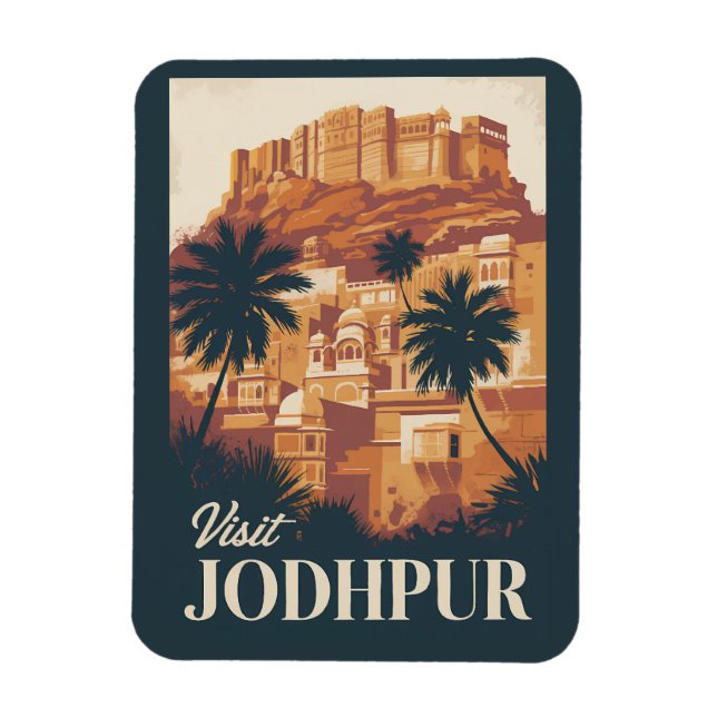 Jodhpur India Illustration Travel Art Vintage Magnet (Vertical)