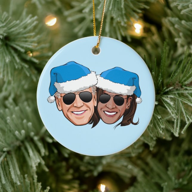 Joe and Kamala Blue Christmas Ceramic Ornament (Tree)