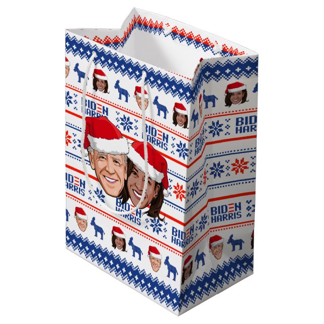 Joe and Kamala Christmas Medium Gift Bag (Back Angled)