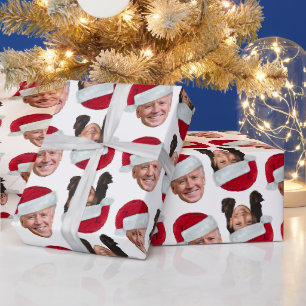 Joe and Kamala with a Santa Hat Funny Christmas Wrapping Paper