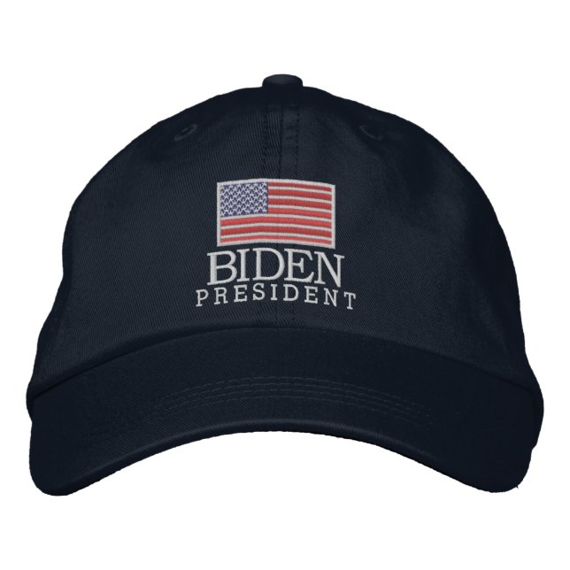 Joe Biden 2024 for President American Flag - navy Embroidered Hat (Front)