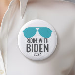 Joe Biden 2024 - Ridin' with Biden 2 Inch Round Button<br><div class="desc">A fun design featuring a aviator sunglasses in a modern teal colour. He is running in the 2024 election in the Democrat Primary. Check our store for other candidates and campaigns.</div>