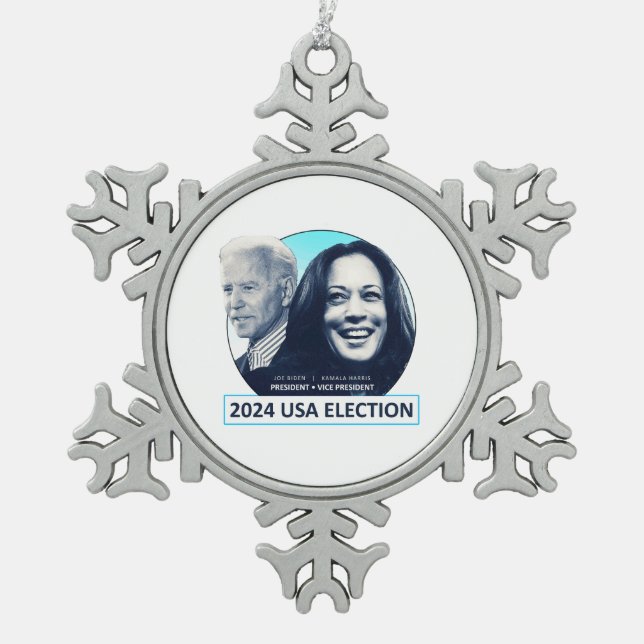 Joe Biden and Kamala Harris 2024 USA ELECTION  Snowflake Pewter Christmas Ornament (Front)