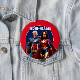 Joe Biden and Kamala Harris as  Superheros 4 Inch Round Button