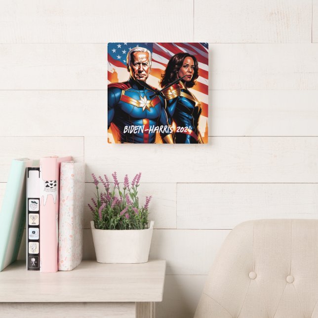 Joe Biden and Kamala Harris as  Superheros Square Wall Clock (Reading Room)
