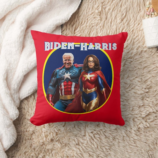 Joe Biden and Kamala Harris as  Superheros Throw Pillow (Blanket)