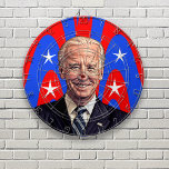 Joe Biden Caricature Cartoon Dartboard<br><div class="desc">Caricature of Joe Biden on an abstract red white and blue stars and stripes background. Red dot on centre of dart board coincides with the cartoon nose.</div>