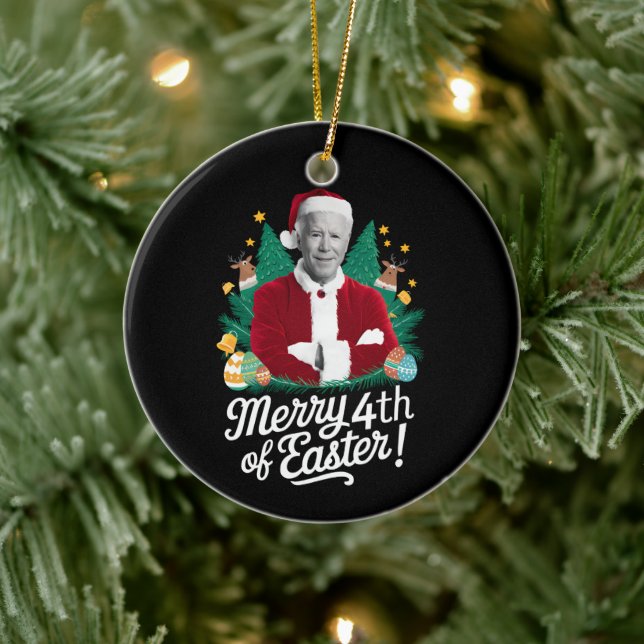 Joe Biden Christmas Santa Merry 4th Of Easter Xmas Ceramic Ornament (Tree)