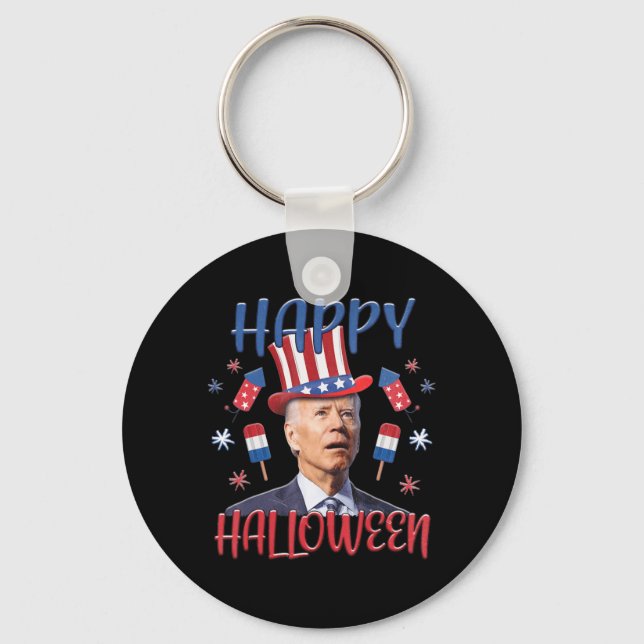 Joe Biden Confused Merry 4th Of Halloween Fourth O Keychain (Front)