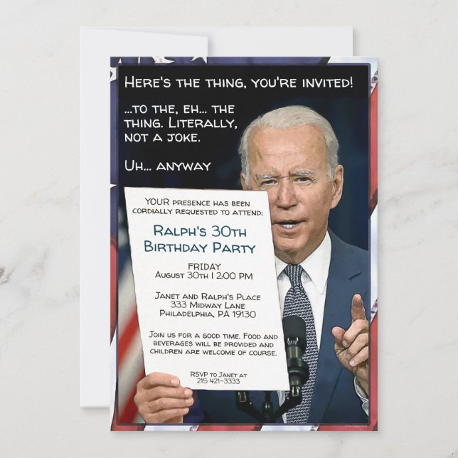 Joe Biden Customizable Party Invitation (Front)