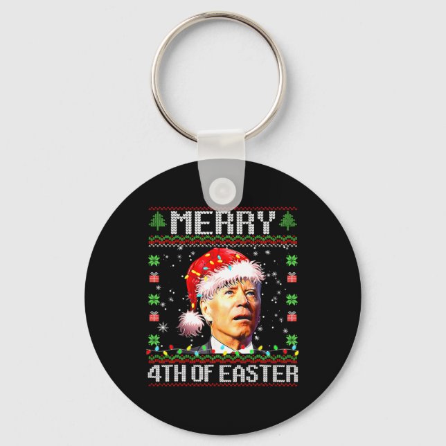 Joe Biden Happy 4th Easter Ugly Christmas Sweater  Keychain (Front)