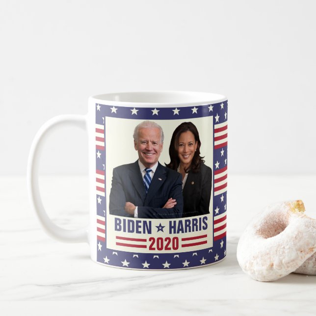 Joe Biden Kamala Harris 2020 US President Photo Coffee Mug (With Donut)