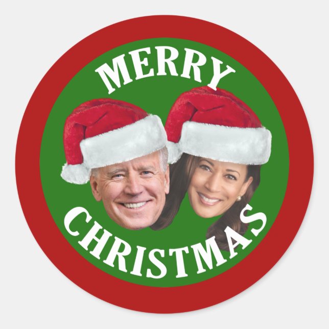 Joe Biden Kamala Harris 2020 w/ Santa Hats - Red Classic Round Sticker (Front)