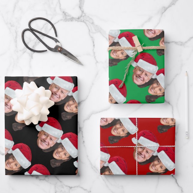 Joe Biden Kamala Harris 2020 w/ Santa Hats Wrapping Paper Sheet (Front)