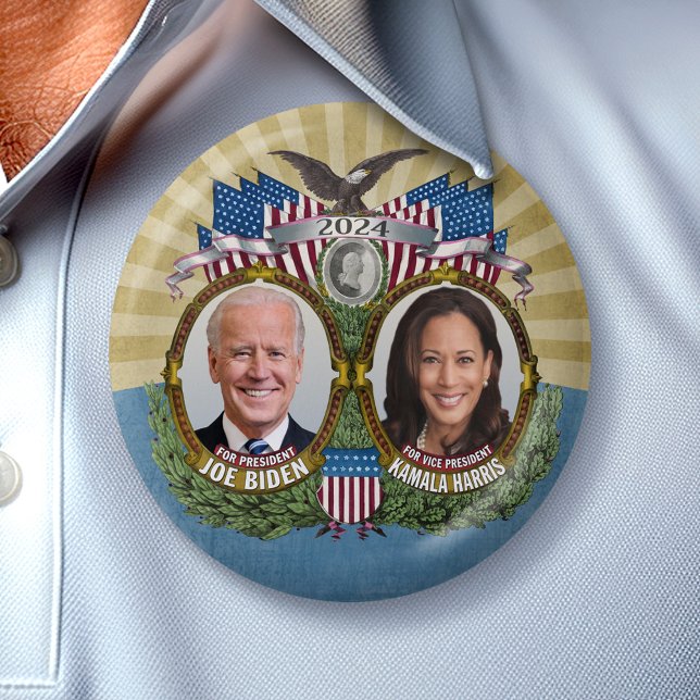 Joe Biden Kamala Harris 2024 - Jugate Photo 3 Inch Round Button (Biden Harris Collectible 2024 Button)