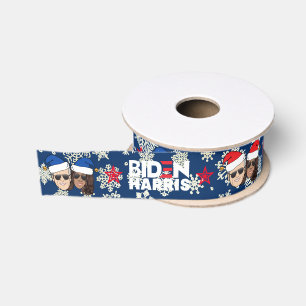Joe Biden Kamala Harris Blue Christmas Gifting Grosgrain Ribbon