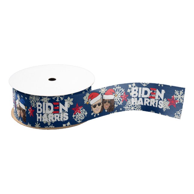 Joe Biden Kamala Harris Blue Christmas Gifting Grosgrain Ribbon (Spool)