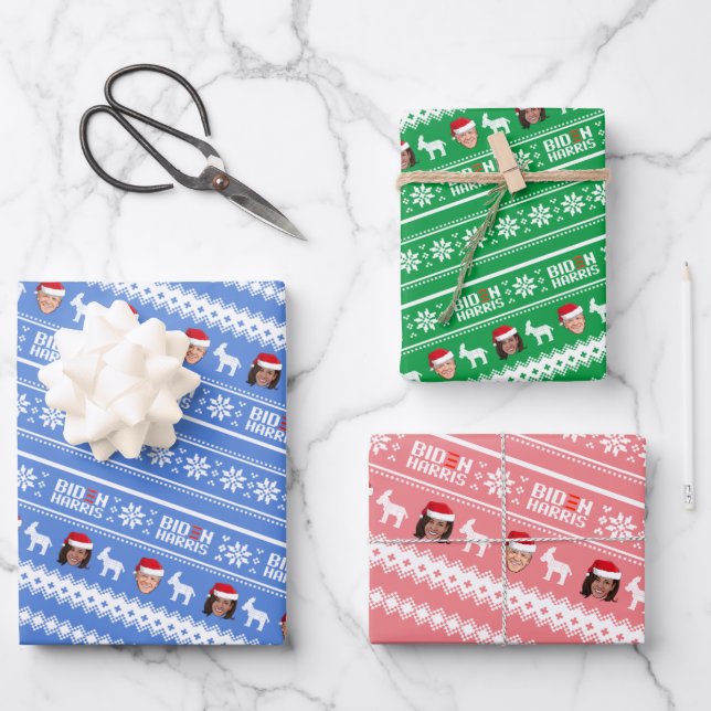 Joe Biden & Kamala Harris Christmas Wrapping Paper Sheet (Front)