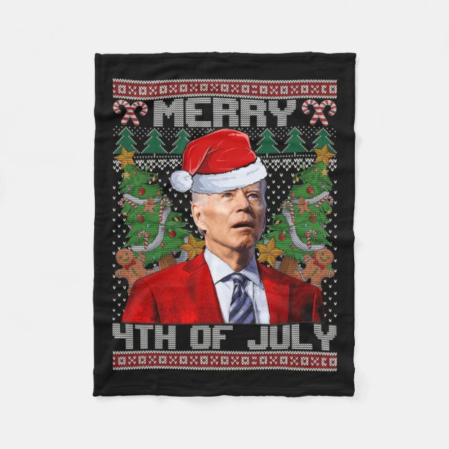 Joe Biden Merry 4th Of July Ugly Christmas For Wom Fleece Blanket (Front)