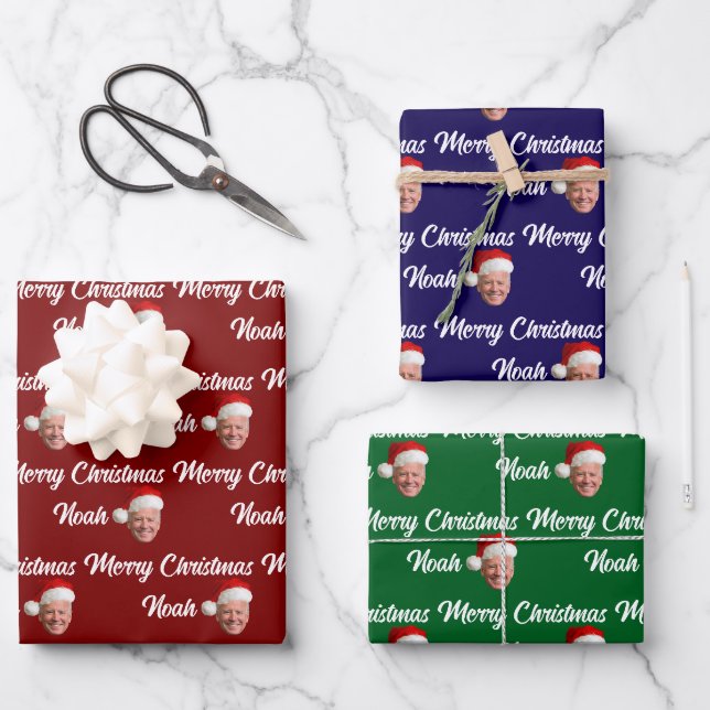 Joe Biden Merry Christmas | Custom Name Trendy Wrapping Paper Sheet (Front)