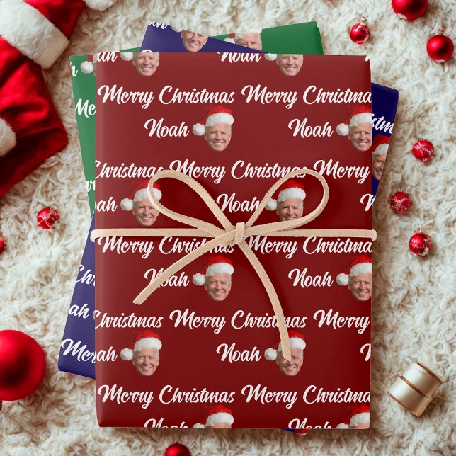 Joe Biden Merry Christmas | Custom Name Trendy Wrapping Paper Sheet (Creator Uploaded)