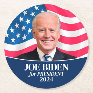 Joe Biden Photo American Flag - President 2024 Round Paper Coaster