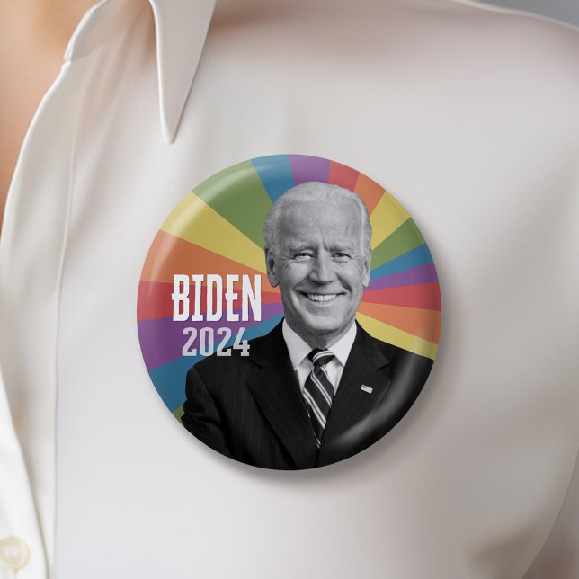 Joe Biden - photo with rainbow flag ray 2 Inch Round Button (Biden 2024 Button)