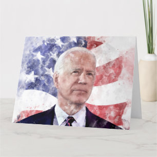 Joe Biden portrait watercolor with American flag Thank You Card