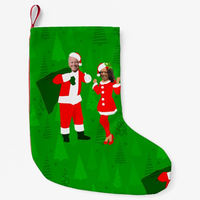 joe biden santa kamala harris christmas trees small christmas stocking (Front)